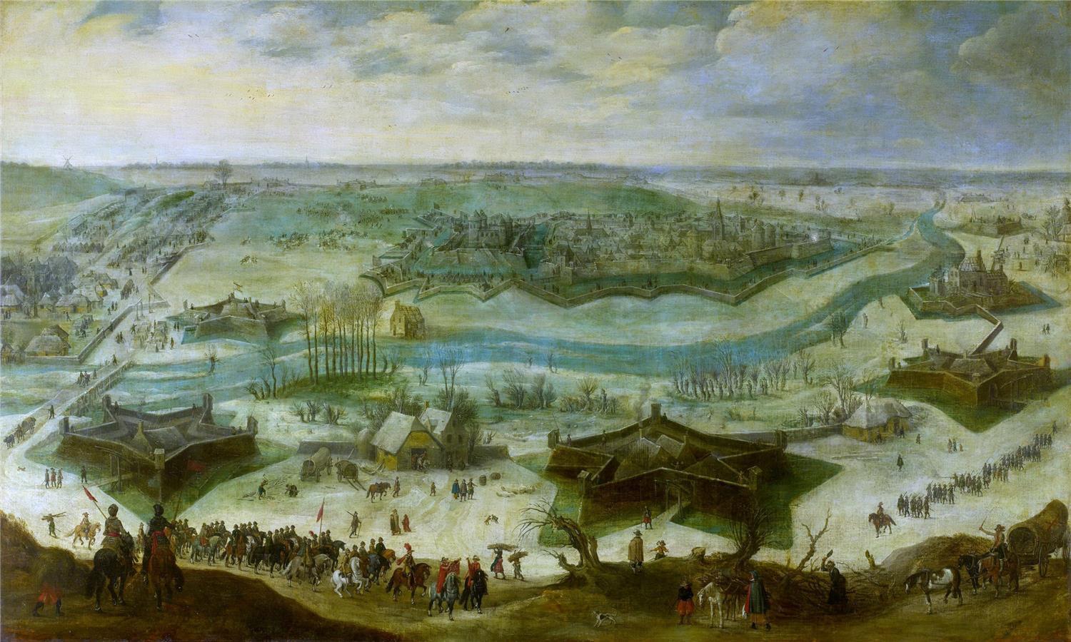 油画-荷兰阿姆斯特丹国家美术馆-Snayers Peter Een belegering van een stad vermoedelijk het beleg van Gulik door de Spanjaarden onder Hendrik van den Bergh 5 september 1621-3 februari 1622